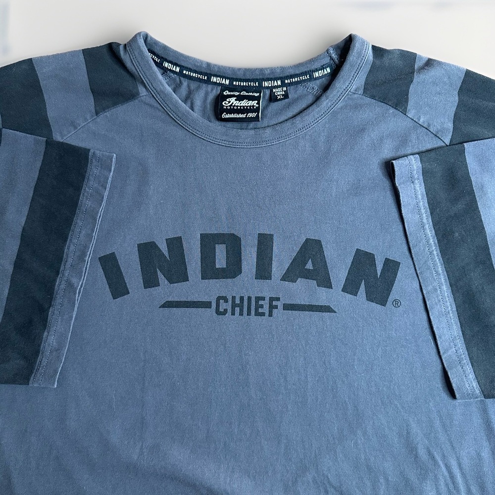 Indian Motorcycle Shirt Mens XL Black Gray Striped Chief American Chopper Biker